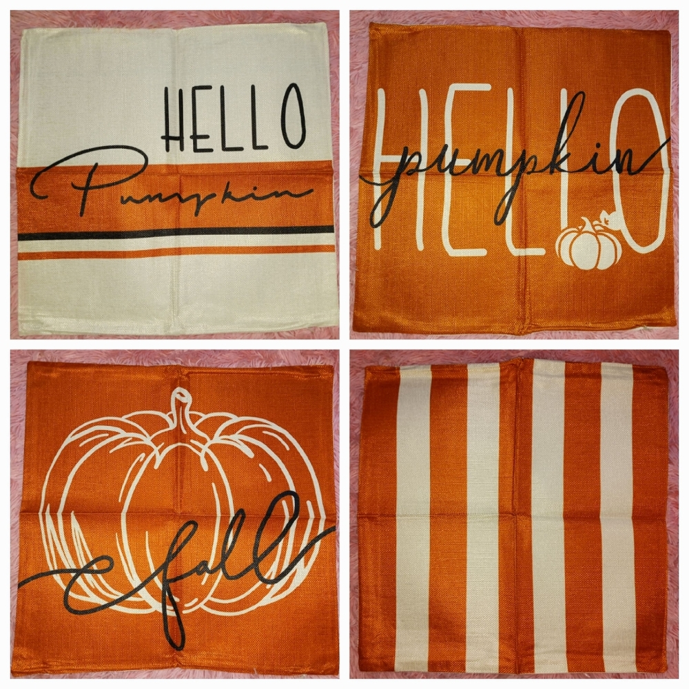 Fall Pillow Covers 18x18 Set of 4 (Or 3?) Hello Pumpkin Fall Orange Pillowcases